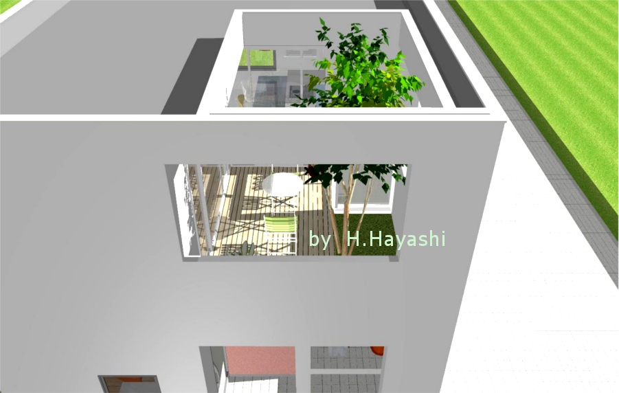 ２階テラス庭部分の鳥瞰イメージ